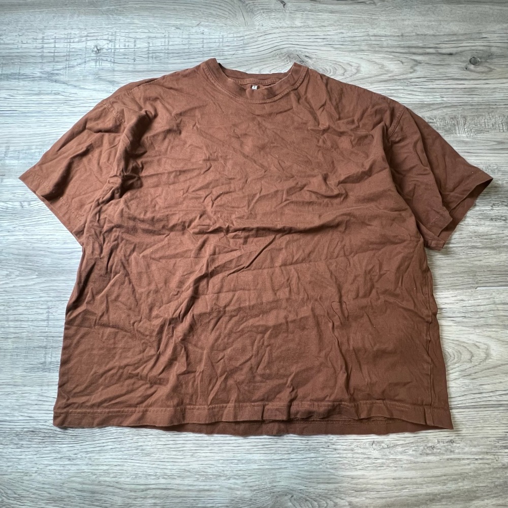 H&M T-Shirt Mens L Brown Oversized Fit Cotton Short Sleeve Crew Neck Streetwear